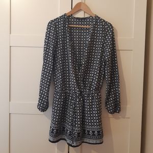 Blue and white long sleeve jumpsuit